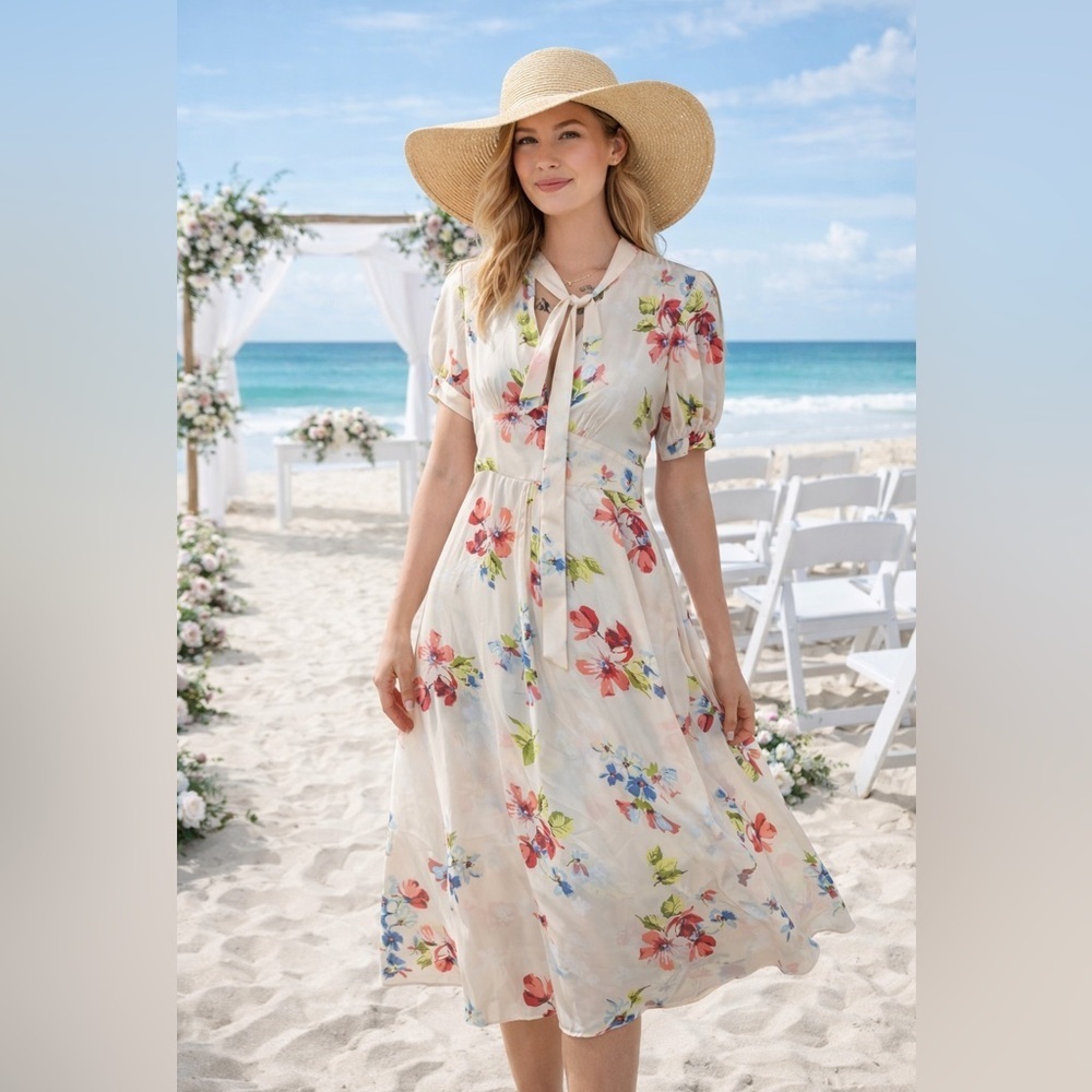 Jill Jill Stuart Floral silk Tie-Neck Midi Dress Size 8 Feminine Spring